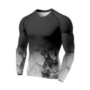 Haut de sport pour homme en molleton sublimé, à compression, manches longues, 100% coton extensible, anti-transpiration, pour la gym et l'entraînement - Product Image 1