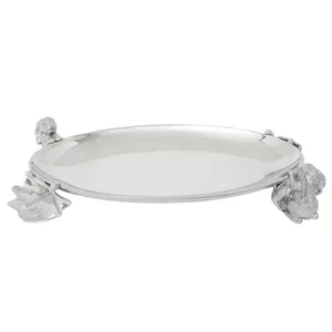 Plateau de service ovale décoratif en métal finition argentée ZAHID EXPORTS avec motif écureuil pour la maison, l'hôtel et les mariages - Product Image 3