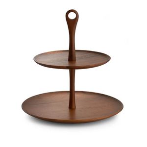 Minimalist Two Tier Dessert <b>Stand</b> with Wooden Plates and Metal Structure for Modern Table <b>Settings</b> - Product Image 4