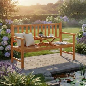 <b>Wood</b> Patio <b>Bench</b> with Integrated Table Rustic Outdoor Seating for Garden Yard 2 Person Modern Design Durable Furniture - Product Image 2