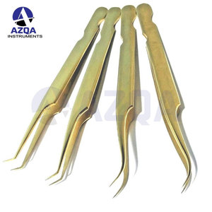 Pinzas Profesionales para Extensión de Pestañas, Chapadas en Oro, 4 Piezas, con Puntas Curvas y Anguladas para Aplicación y Estilizado de Pestañas - Product Image 2