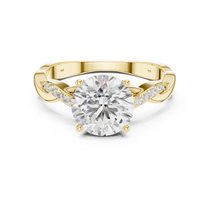 Bague de fiançailles solitaire en or jaune avec diamant taille ronde, élégante alliance pavée pour femme - Product Image 1