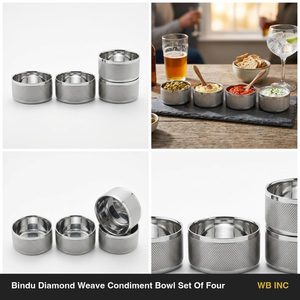 Ensemble de bols à condiments Katori faits à la main en acier inoxydable 304, tissage satiné, 9 cm, avec motif diamant Bindu pour la décoration de la maison - Product Image 5