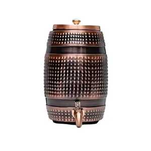 Antique Brown Hammered Copper Water Dispenser 5 Liter Large Ayurvedic Metal <b>Storage</b> Tank with Brass Lid for Healthy Living - Product Image 3
