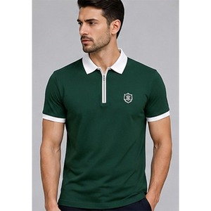 Camiseta Polo Blanca Premium para Hombre con Cuello en Contraste Negro y Cierre de Cremallera - Product Image 2