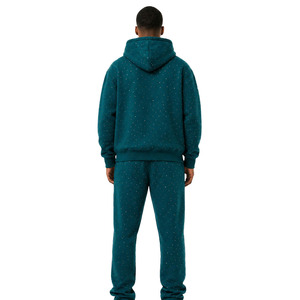 Survêtement à capuche coupe droite longueur intégrale motif à pois 100% coton décontracté pour l'automne avec poches latérales et taille élastique - Product Image 2