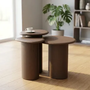 Modern Rattan <b>Nesting</b> Coffee <b>Table</b> Set Minimalist Living Room Furniture Round Design for Home Decor - Product Image 3