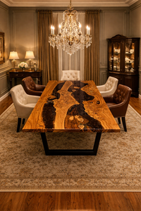 Mesa de Comedor con Borde Natural y Resina Epoxi, Mesa de Madera Negra, Mesa de Comedor de Lujo Hecha a Mano, Muebles Rústicos Modernos, Mesa de Tamaño Personalizado - Product Image 2