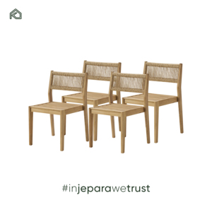 Silla de Comedor Moderna Rústica para Exteriores, Madera de Teca con Respaldo de Cuerda, Cojín Impermeable, Apilable, para Hotel, Sala de Estar, Parque - Product Image 5