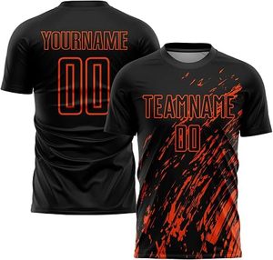 Ensemble de maillots de football personnalisés sublimés pour hommes, noir et rouge, manches courtes, col rond, tissu respirant en polyester, kit uniforme - Product Image 4