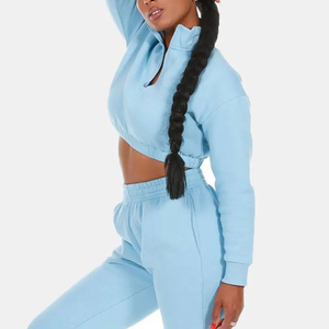 Women's Breathable Winter Casual Windproof Stand <b>Crop</b> <b>Top</b> Tracksuit Streetwear Joggers Running Fitness Solid Pattern Washed 100% - Product Image 2