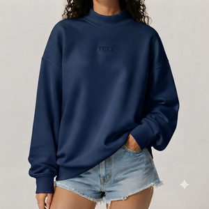 เสื้อสเวตเชิ้ตแขนยาวทรงโอเวอร์ไซส์ คอเต่า สีกรมท่า สำหรับผู้หญิง ผ้าฟลีซถักนุ่ม ระบายอากาศได้ดี สไตล์สตรีทแวร์ เหมาะสำหรับฤดูหนาว พร้อมลายตัวอักษร - Product Image 1