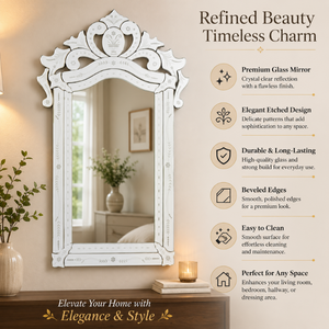 Premium Venetian Arched <b>Wall</b> <b>Mirror</b> with Crown Top & Decorative Glass Frame | Stylish <b>Mirror</b> for Home Decor & Interior Styling - Product Image 6