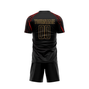 Uniforme de Fútbol Personalizado, Uniforme Deportivo Negro y Rojo, Jersey y Pantalones Cortos de Secado Rápido con Estampado Dorado - Product Image 2