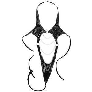 Women <b>Sexy</b> Black Leather Lingerie Three Piece <b>Set</b> Women Push up Bra <b>Set</b> Leather Hot Erotic Underwear - Product Image 2