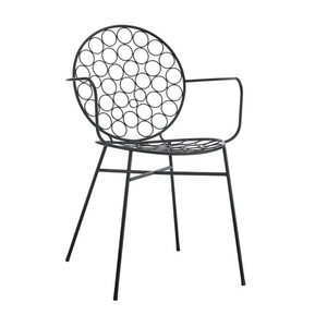 Modern Black Metal Wire Chair with Armrests Lightweight Slat Back Dining <b>Seat</b> Outdoor Dining Apartment Furniture - Product Image 2