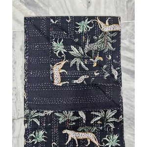 Veste en coton 100% imprimé jungle, style traditionnel indien Kantha, faite à la main, texturée, pour femme, vêtements d'occasion - Product Image 6