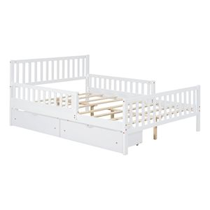 Letto a piattaforma in legno bianco per bambini, con sponde su entrambi i lati e due cassetti contenitore - Product Image 4