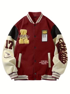 High Quality 100% Cotton Men's Red Varsity <b>Jacket</b> Embroidered Letter Patch Design Eco-Friendly Breathable <b>Summer</b> High Street - Product Image 1