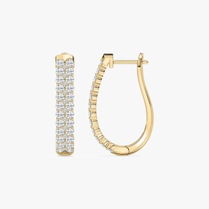 14K Yellow Gold Round Lab Grown Diamond Double Row <b>Hinge</b> Back <b>Hoop</b> <b>Earrings</b> with IGI Certification Women's Trendy Jewelry - Product Image 1