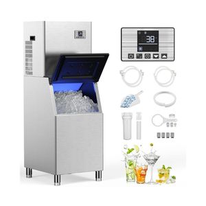 Commercial Ice Maker Machine 550lbs/24H, Ice Ready in 5-15 min, 360lbs <b>Large</b> Storage <b>Bin</b>, Stainless Steel Electric Ice Machine - Product Image 1