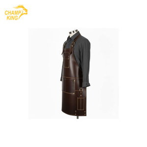 Tablier en cuir avec bretelles croisées au dos et doubles poches pour uniforme de personnel de restaurant et de bar - Product Image 4