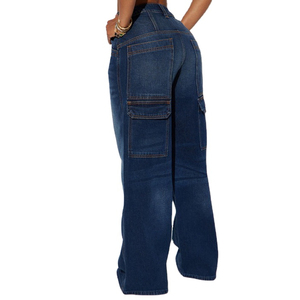 Nuevo Diseño, Pantalones Vaqueros 100% Algodón, Ropa de Moda para Mujer, Jeans Azules Lavados, Pantalones Acampanados para Mujer, Logotipo Personalizado - Product Image 1