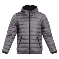 Veste matelassée en toile à capuche pour homme, gris uni, polyester, coupe-vent, manteau d'hiver décontracté, fermeture éclair, poches avant, broderie