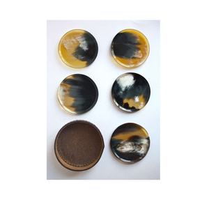 Vintage Finished Buffalo Horn Coaster Set For <b>Bars</b> Home Luxury Round Beverage Coasters Eco Friendly Tableware Wholesale Supplier - Product Image 3
