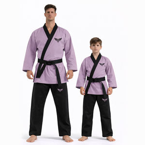Ensemble d'uniformes de karaté personnalisés violet et noir pour hommes et garçons, tenue d'entraînement d'arts martiaux assortie père-fils, vente en gros - Product Image 1