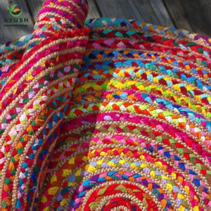 Alfombras de Yute y Algodón Ecológicas Hechas a Mano de 150 cm con Telas de Colores Incorporadas, Personalizables para Comedores y Dormitorios - Product Image 3