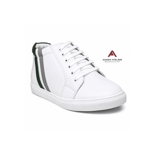 <b>White</b> High Top Hidden Heel Lace-Up Walking Sneakers Breathable Soft Lightweight Genuine <b>Leather</b> Upper Toe Comfort <b>Shoes</b> for - Product Image 4