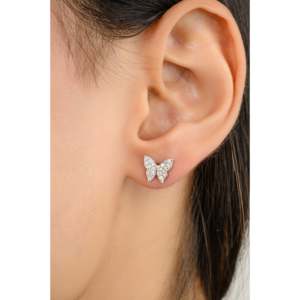 14K Gold Dainty Butterfly Stud <b>Earrings</b> with Turquoise <b>Opal</b> Pearl for Wedding - Product Image 3