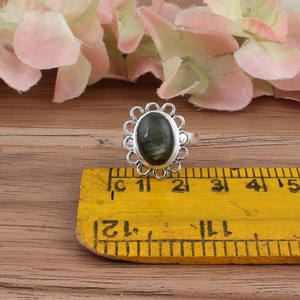 Natural Labradorite Bezel Setting <b>Ring</b> 925 Sterling <b>Silver</b> Dainty Minimalist Blue Flash Women Handcrafted <b>Boho</b> Fine Jewelry - Product Image 5