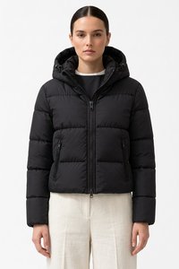 Chaqueta Acolchada Negra para Mujer, con Capucha, Cierre de Cremallera, Color Sólido, Ajuste Regular, Impermeable, Resistente al Viento, con Calefacción - Product Image 3