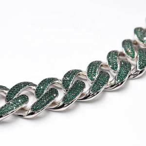 Nouveau Collier Chaîne Cubaine de Luxe Hip-hop en Argent Sterling 925 Plaqué Or et Rhodium avec Moissanite VVS Vert Givré pour Homme – Idéal Cadeau - Product Image 3