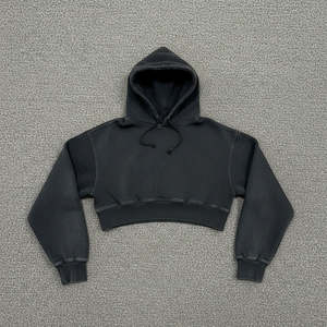 2026 New Arrival Crop Style Loose Fit <b>Women's</b> Hoodie 100% Cotton Fabric <b>Long</b> Sleeve Drop-Shoulder Quick Drying Hoodies For <b>Woman</b> - Product Image 3