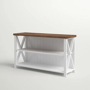 Table de canapé bicolore en bois avec dossier à lattes et étagères de rangement, meuble d'entrée style Cottage côtier - Product Image 3