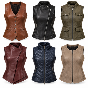 <b>Women's</b> Custom-Private Label Leather Vests | Grey Black Burgundy Brown Cognac | OEM ODM Manufacturer | Premium Design Quality | - Product Image 1