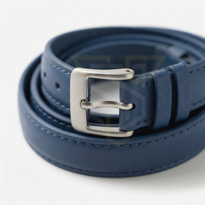 Formal Men's Navy Blue Cow Hide Leather <b>Belt</b> With <b>Silver</b> Rectangular Pin <b>Buckle</b> Solid Design - Product Image 4