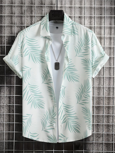 Men's Beach Solid Button-Up Long Sleeve <b>Shirt</b> and <b>Shorts</b> <b>Set</b> 100% Cotton Woven Satin Quick Dry Vintage Summer Fashion - Product Image 2