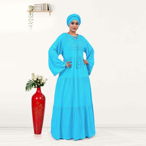 Kaftan en rayonne de qualité supérieure, coupe modeste, avec silhouette évasée superposée, encolure ornée de dentelle, tissu respirant, coupe décontractée, tenue décontractée - Product Image 5