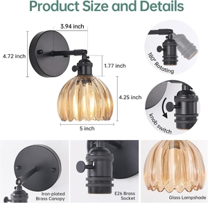 Modern LED <b>Wall</b> Lamp Indoor <b>Sconce</b> OEM Customization <b>Lighting</b> Minimalist Industrial Amber Glass Ribbed Shade - Product Image 2