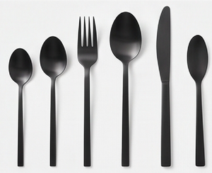 Ensemble de couverts minimalistes noir mat en acier inoxydable, couteau, fourchette, cuillères, passe au lave-vaisselle, vaisselle de mariage - Product Image 4