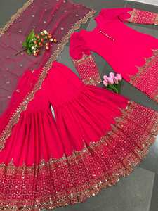 Conjunto de traje Sharara festivo para mujer con top con lentejuelas de 5 mm, Sharara con vuelo y Dupatta de red, listo para usar - Product Image 6