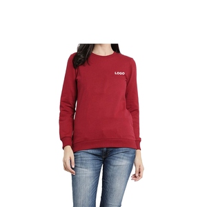 Sudadera de Punto Roja Sólida con Cuello Redondo para Mujer, Manga Larga, Transpirable, de Algodón, para Otoño - Product Image 2