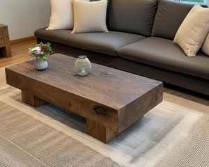 โต๊ะกาแฟไม้ทำมือแบบหนาพิเศษ ปี 2026 ผลิตจากไม้เนื้อแข็ง พร้อมท็อปแบบแผ่นหนาและโครงฐานที่มั่นคง - Product Image 1