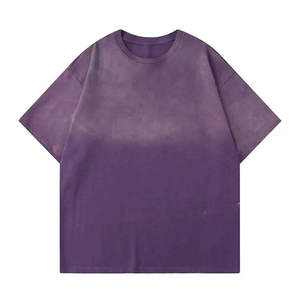 T-shirt en coton pur, couleur unie, effet délavé, faible MOQ, couleur personnalisable, pour homme. - Product Image 1