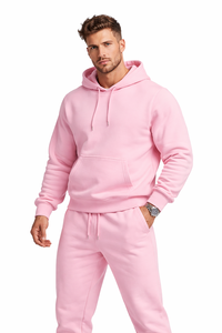 Conjunto Deportivo de Sudadera con Capucha Rosa para Hombre, Conjunto de Gimnasio y Fitness, Sudadera con Capucha de Felpa de Algodón y Pantalones Deportivos - Product Image 3