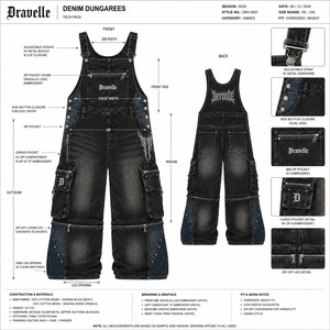 Zipper Pocket Cargo Overalls Two Tone Washed <b>Dungarees</b> Unisex <b>Loose</b> <b>Fit</b> Cyber Y2K Streetwear Apparel Manufacturer - Product Image 6